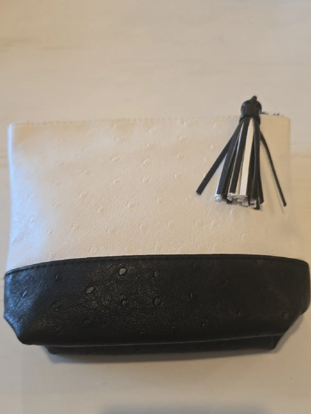 SkinMedica Two-Tone Black and White Cosmetic Pouch with Tassel